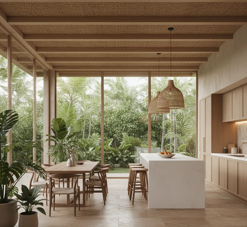 konsep interior design japandi minimalis modern area ruang makan dan dapur